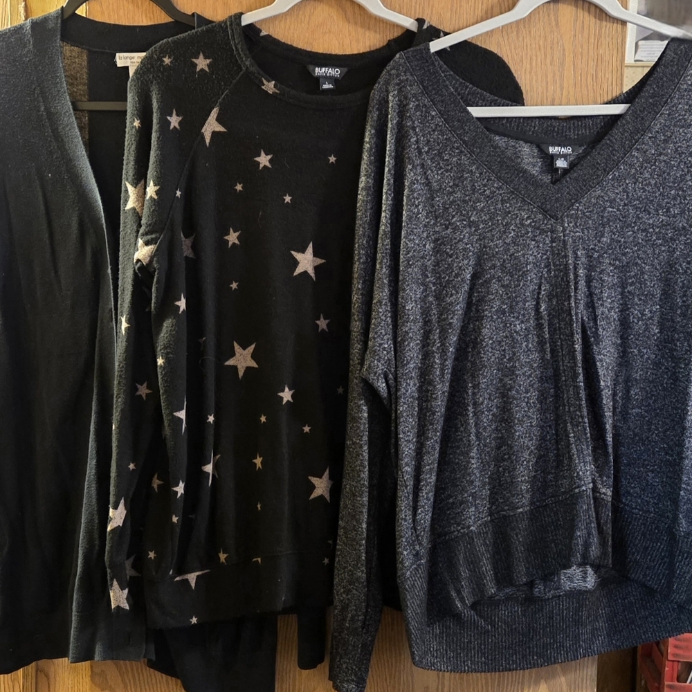 3 Sweater Set Buffalo Sweater with Star Print, Buffalo Grey, Black Cardigan
